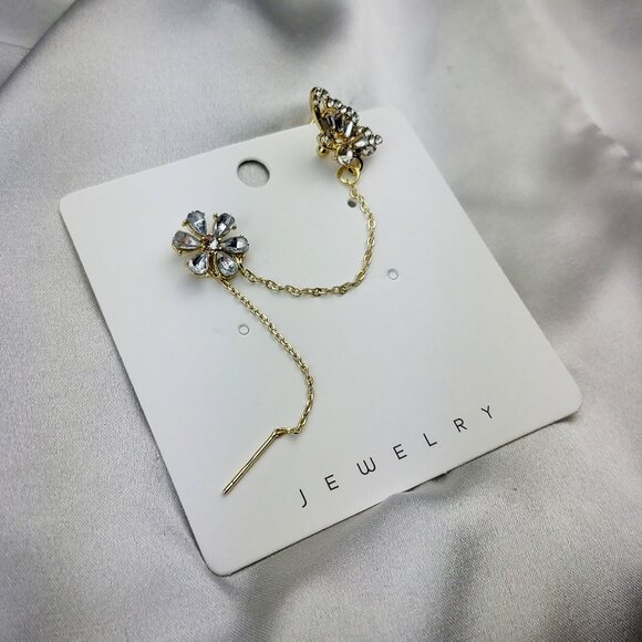 Crystal Butterfly Cuff Clip Dangle Earrings - Picture 3 of 3
